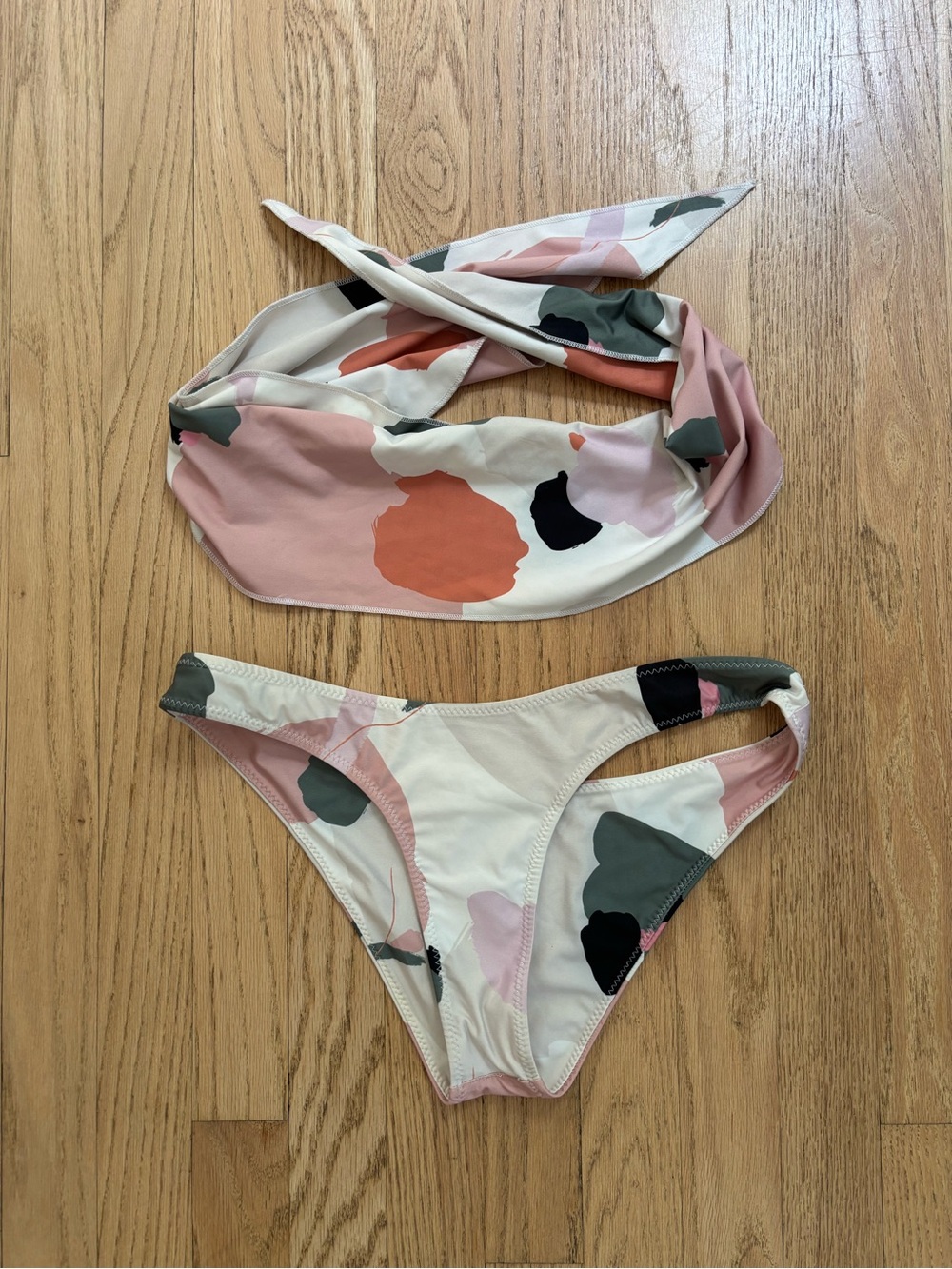 Victoria Secret Two-Piece Abstract Print Bikini - Pink, Cream & Olive size small